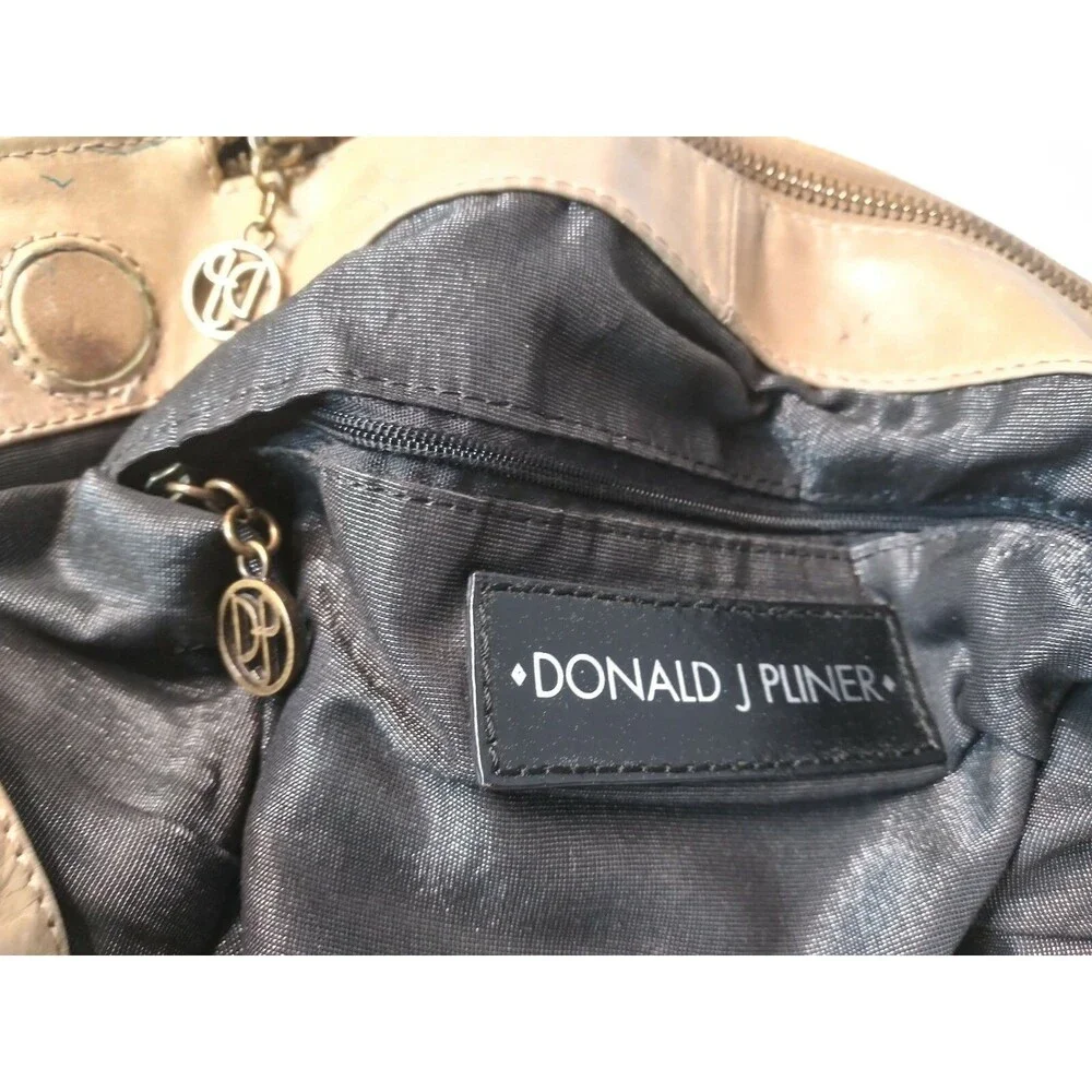 Vintage Donald J Pliner Leather Hobo Shoulder Bag Croc Embossed Tan Retail $275